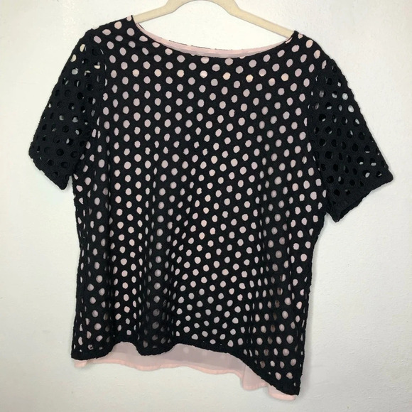 Coldwater Creek Black Eyelet Overlay Blouse Size 14 - Picture 1 of 7